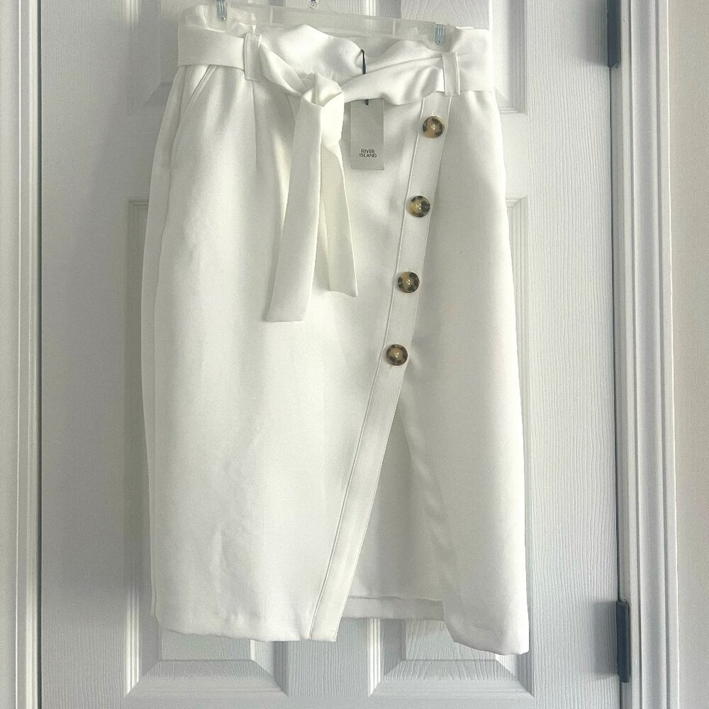 Brand New with Tags - White Button Front High Waisted Skirt - Size US 8